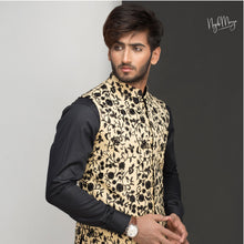 Load image into Gallery viewer, Beige With Black Embroidery Waist Coat For Men&#39;s