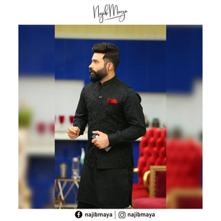 Black Stylish Embroidery Waist Coat For Men's