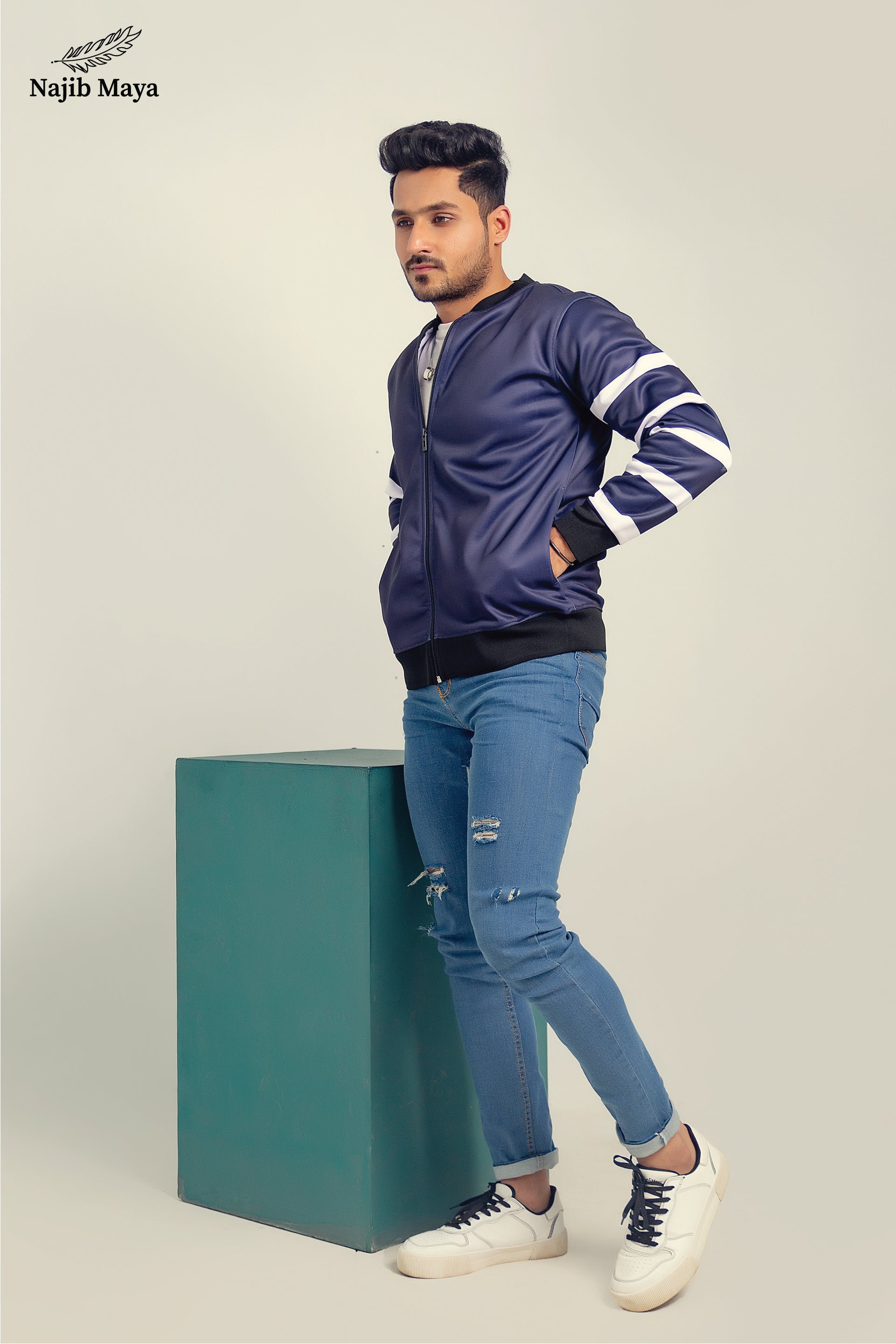 Navy Blue Bomber Jacket For Men's Main image