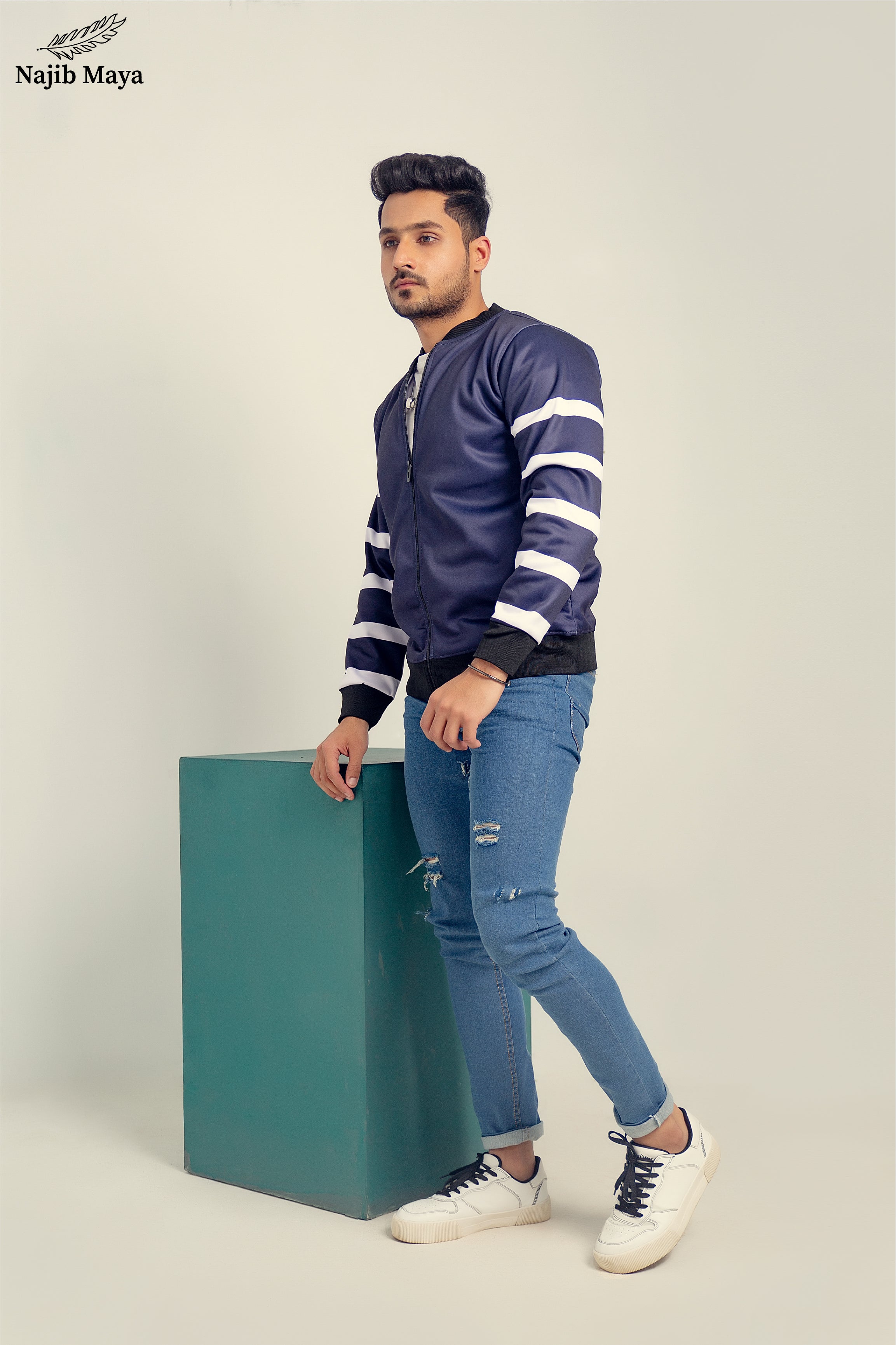 Navy Blue Bomber Jacket For Men's Secondary image