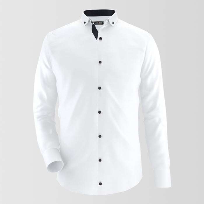 White Formal Shirt With Black Contrast For Men's Najib Maya White Formal Shirt With Black Contrast For Men's Najib Maya