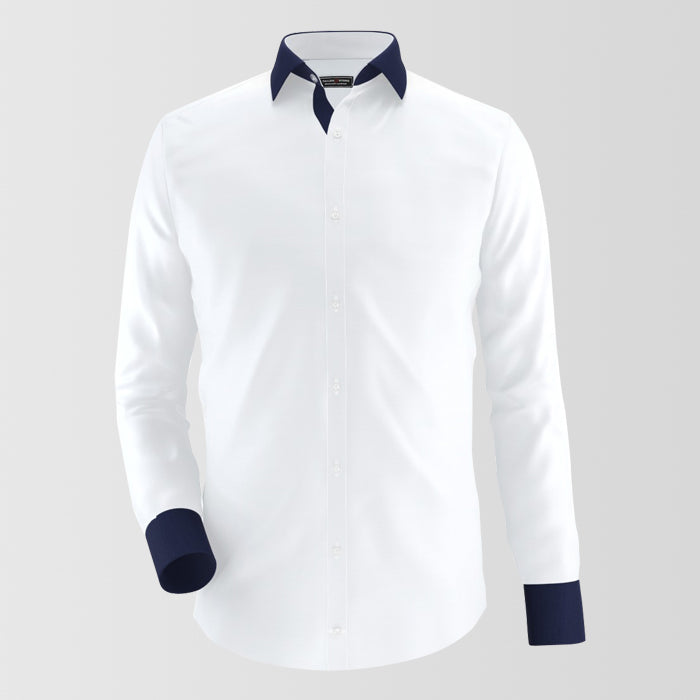 White Formal Shirt With Royal Blue Contrast For Men's