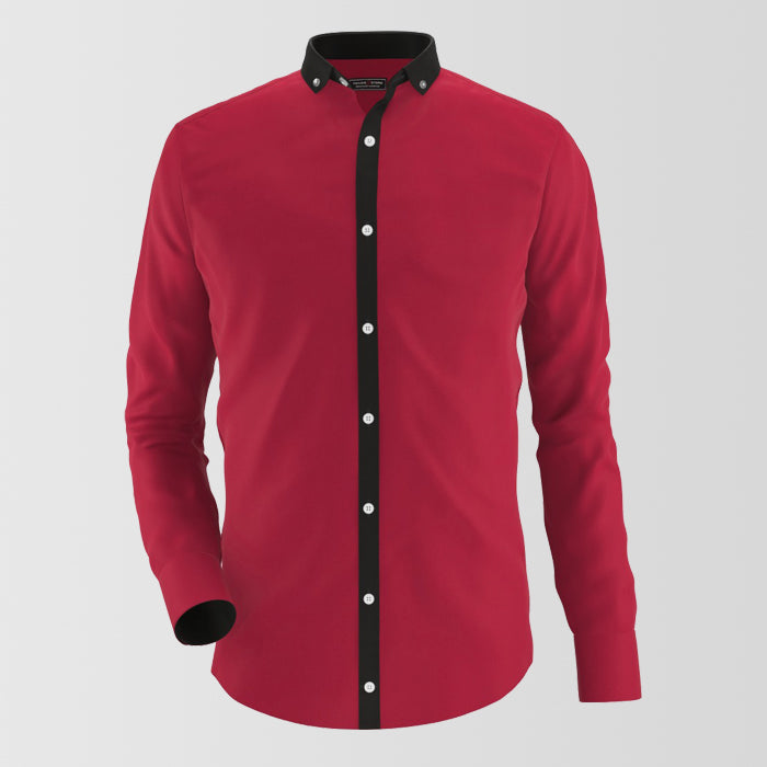 Red Formal Shirt With Black Contrast For Men's Main image