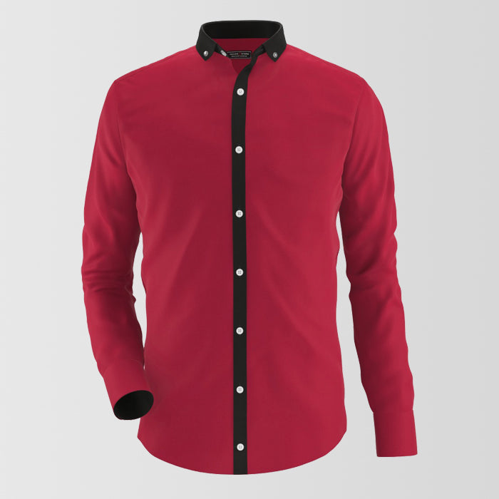Red Formal Shirt With Black Contrast For Men's